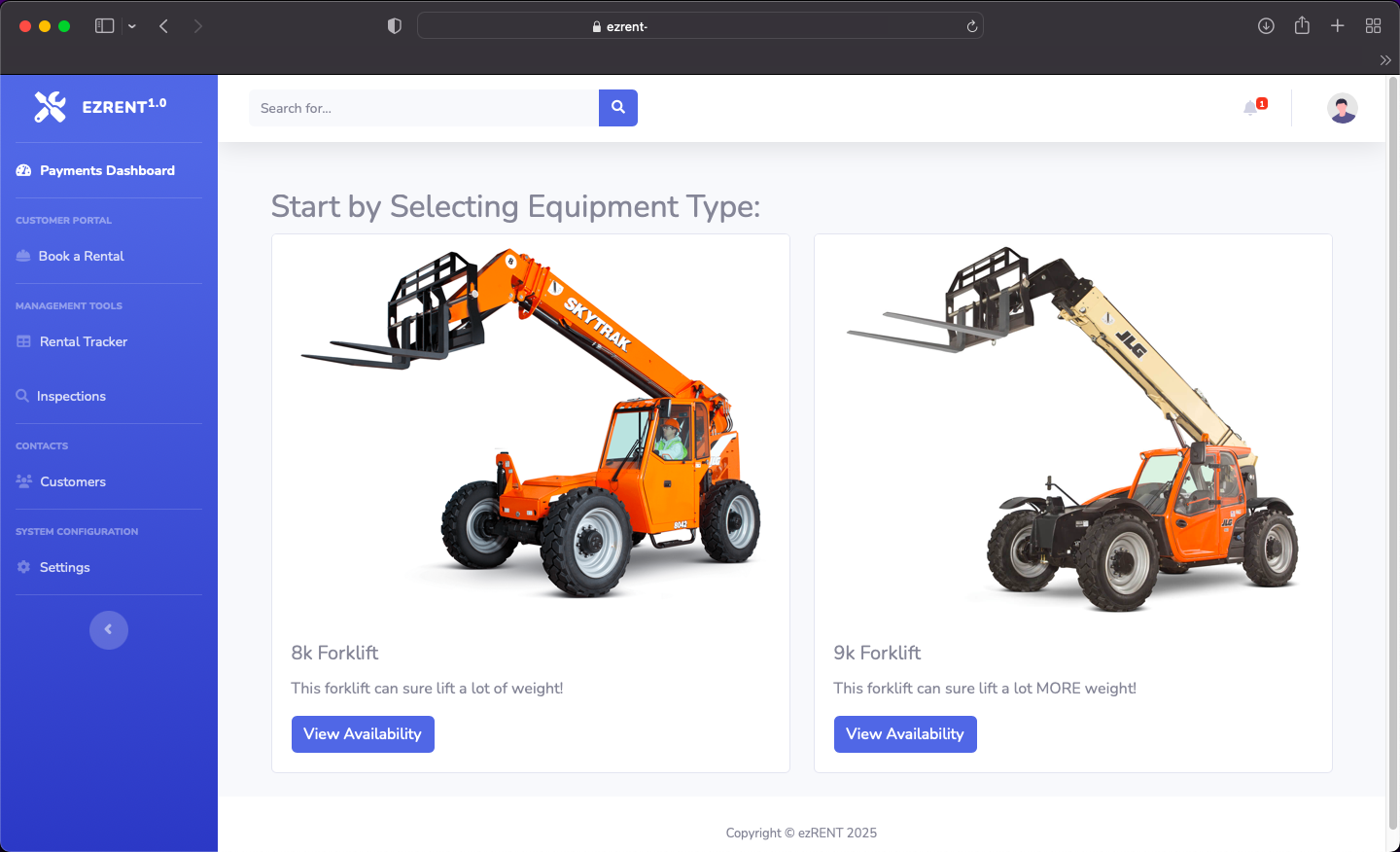 screenshot of rental software